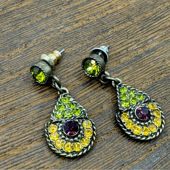 Victorian revival romantic drop dangle earring citrine peridot garnet glass - Picture 2 of 10